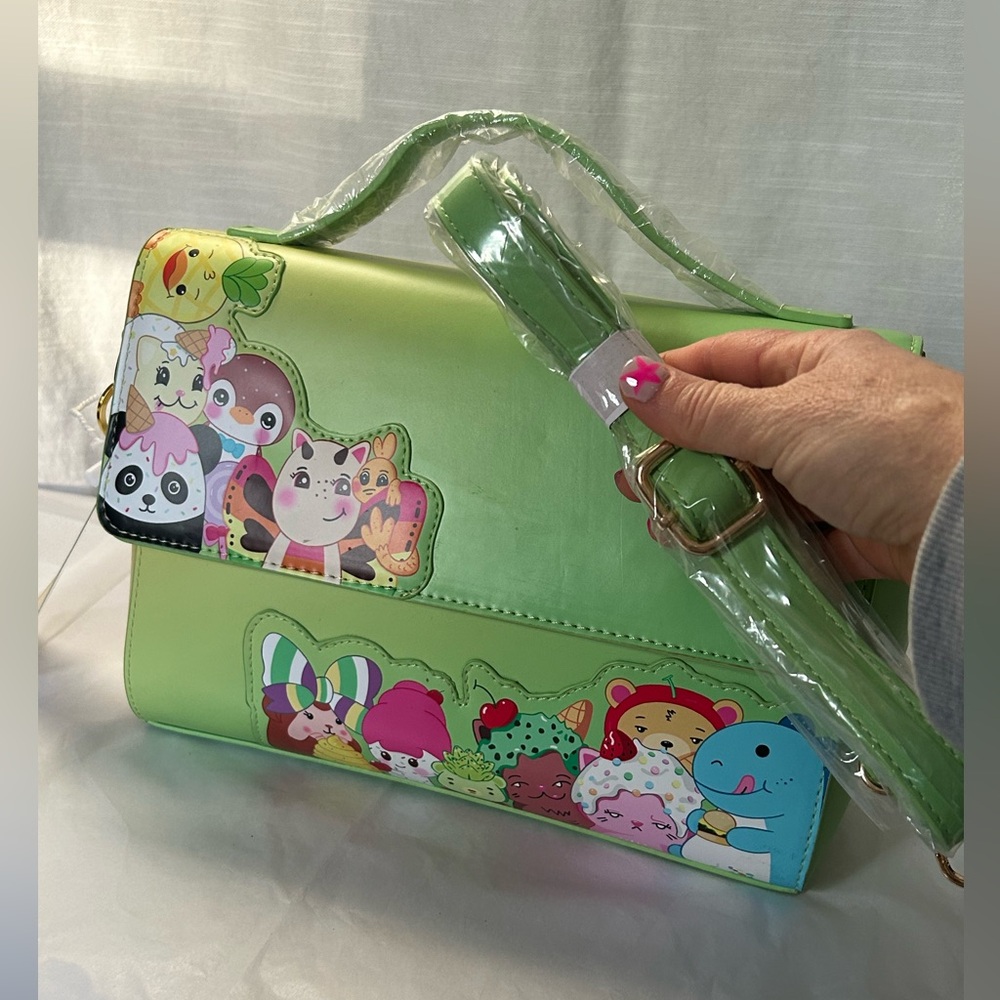 Mariah Elizabeth NWT Playful Green Crossbody Bag with Cartoon Characters - Picture 11 of 11
